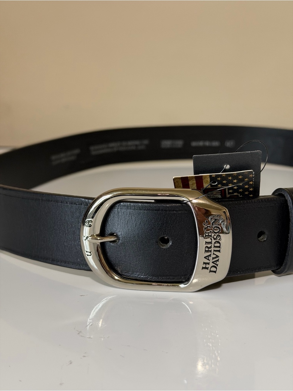 Harley-Davidson Black Leather Belt with Branded Silver Buckle